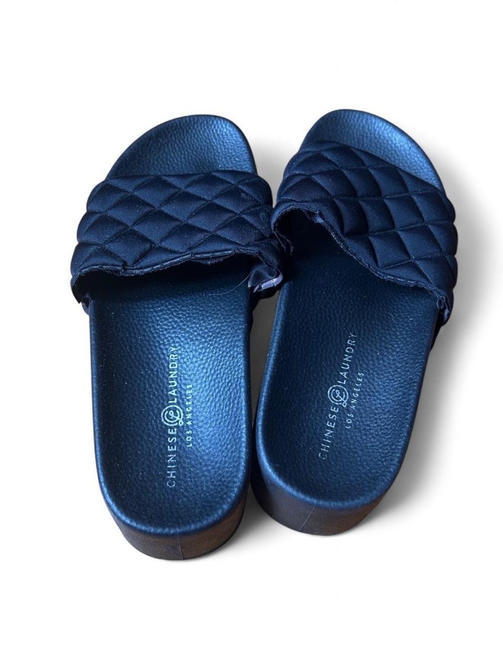 Chinese Laundry Comfortable Quilted Platform Slide Sandals Black Chunky Y2K Sz 8 - Picture 2 of 6